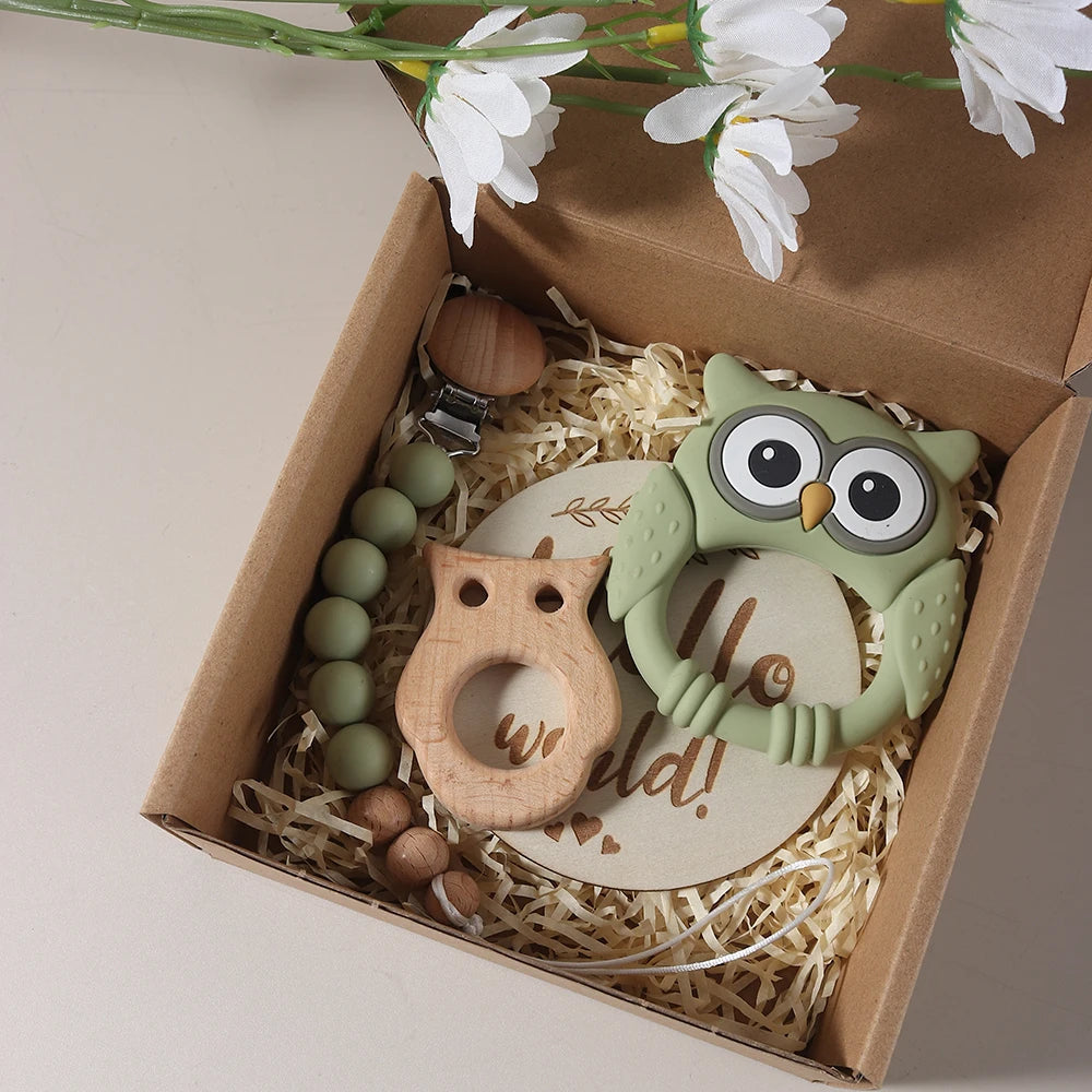 wooden owl shape teether charm