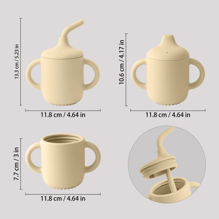 1PCS Two Lids Baby Silicone Straw Cup BPA Free