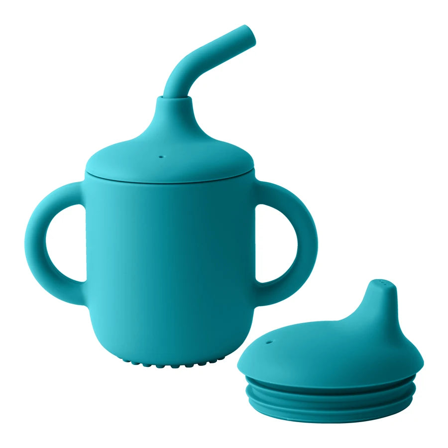 1PCS Two Lids Baby Silicone Straw Cup BPA Free