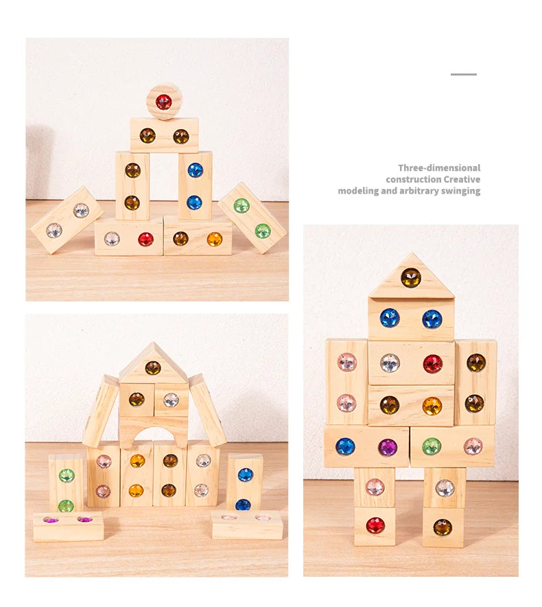 Wooden Rainbow Gem Stacking Blocks