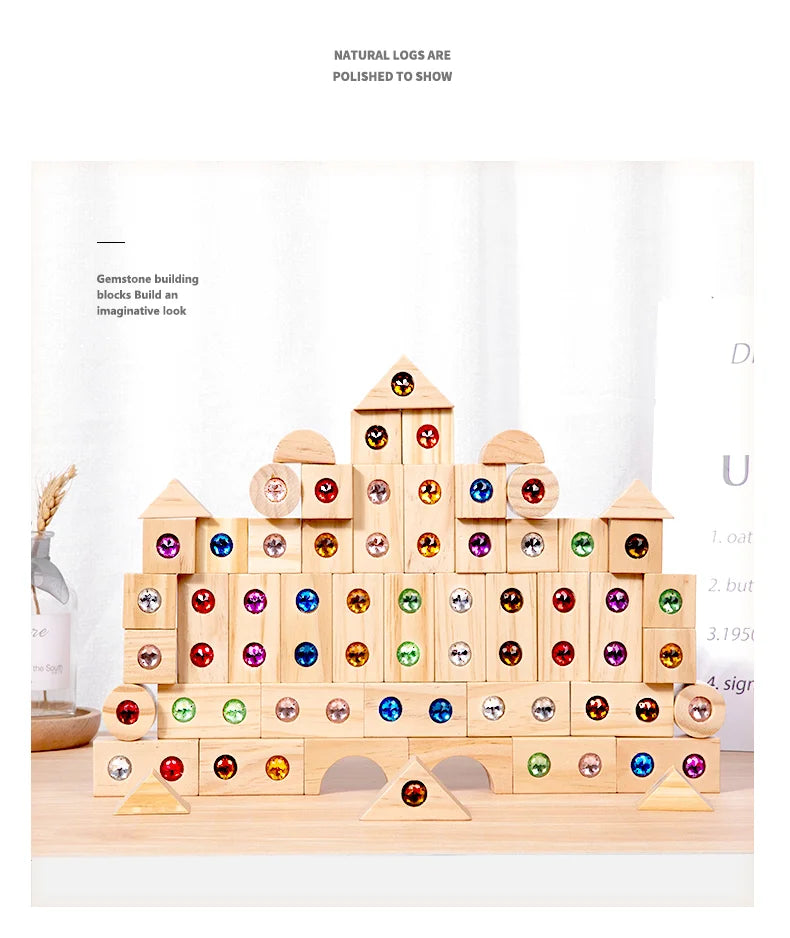 Wooden Rainbow Gem Stacking Blocks