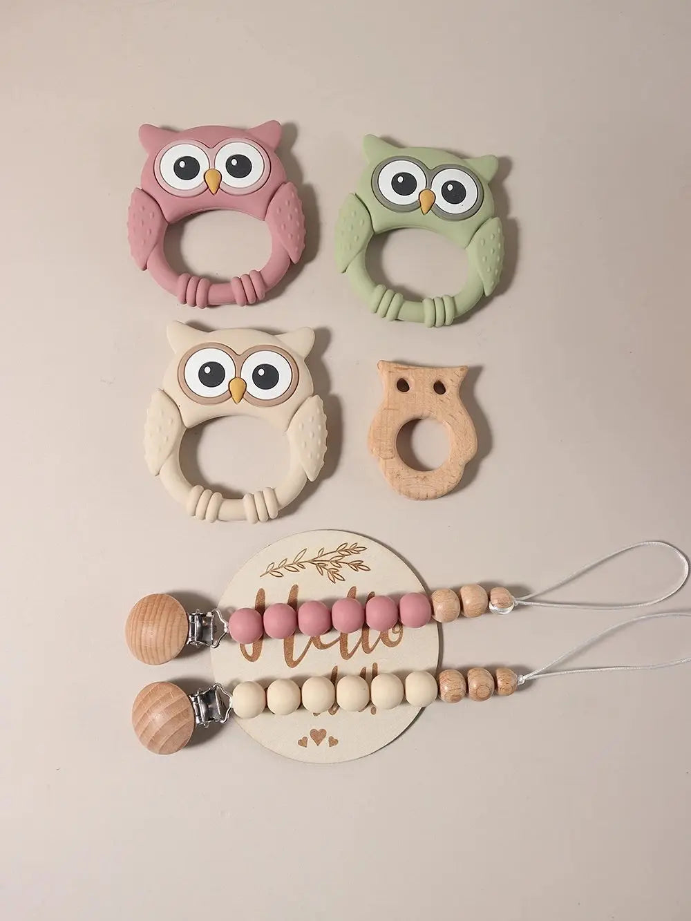 wooden owl shape teether charm