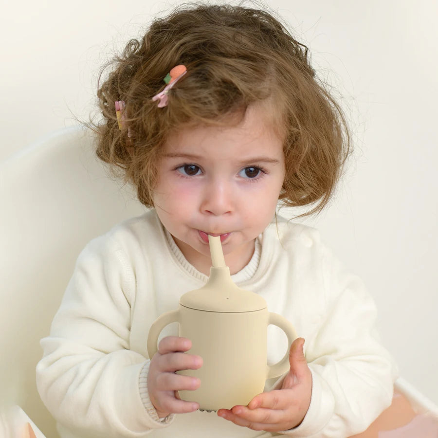1PCS Two Lids Baby Silicone Straw Cup BPA Free