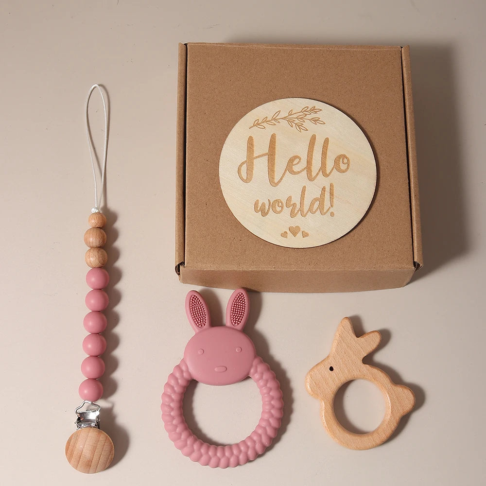 gift set silicone bunny teether