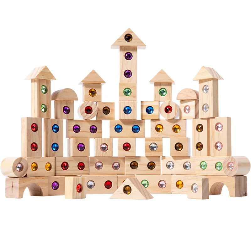 Wooden Rainbow Gem Stacking Blocks