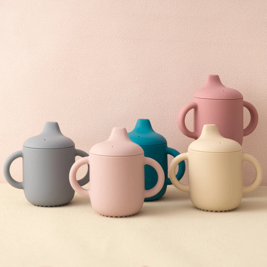 1PCS Two Lids Baby Silicone Straw Cup BPA Free