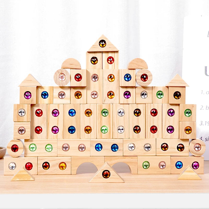Wooden Rainbow Gem Stacking Blocks