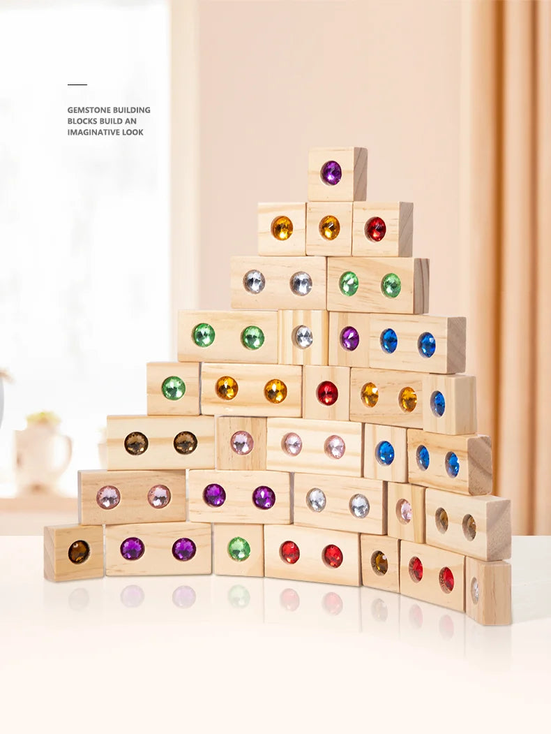 Wooden Rainbow Gem Stacking Blocks