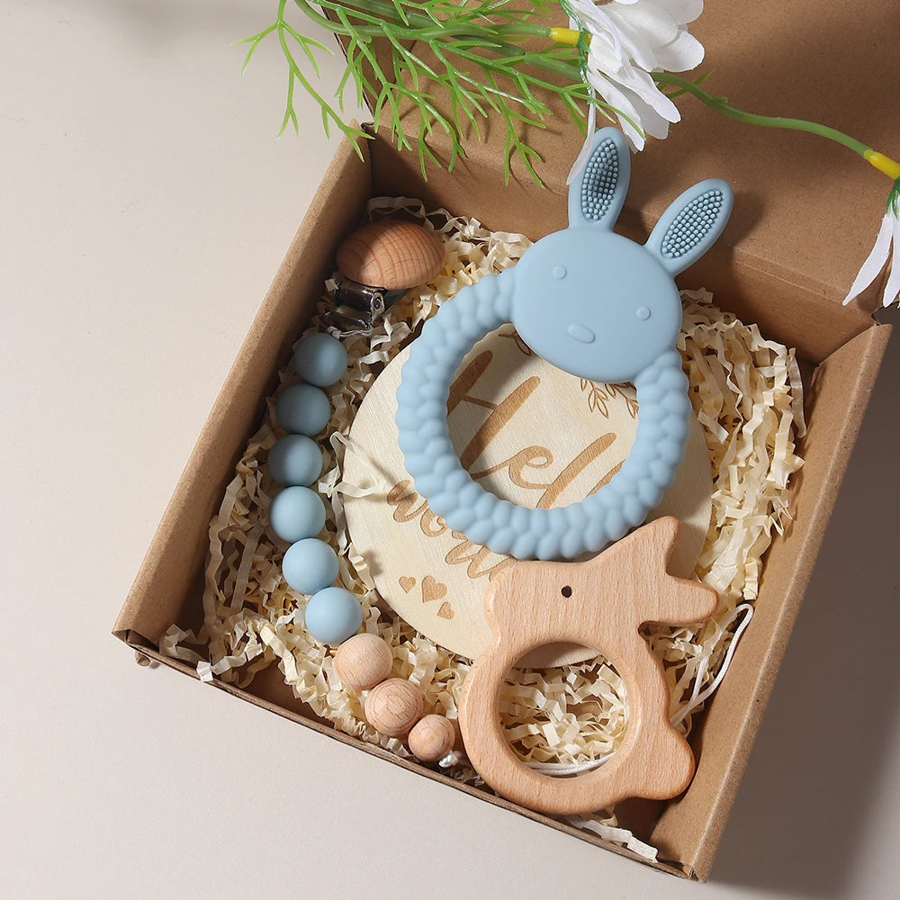 gift set silicone bunny teether