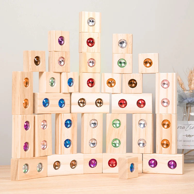 Wooden Rainbow Gem Stacking Blocks