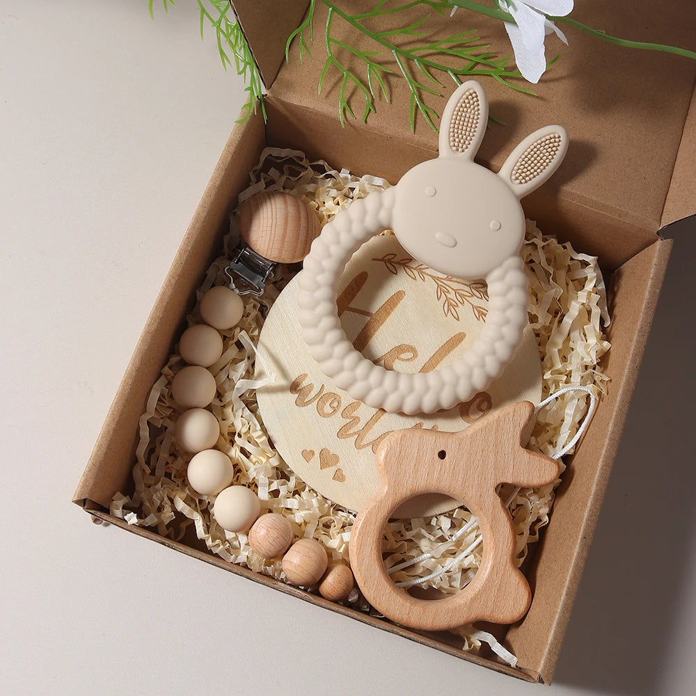 gift set silicone bunny teether