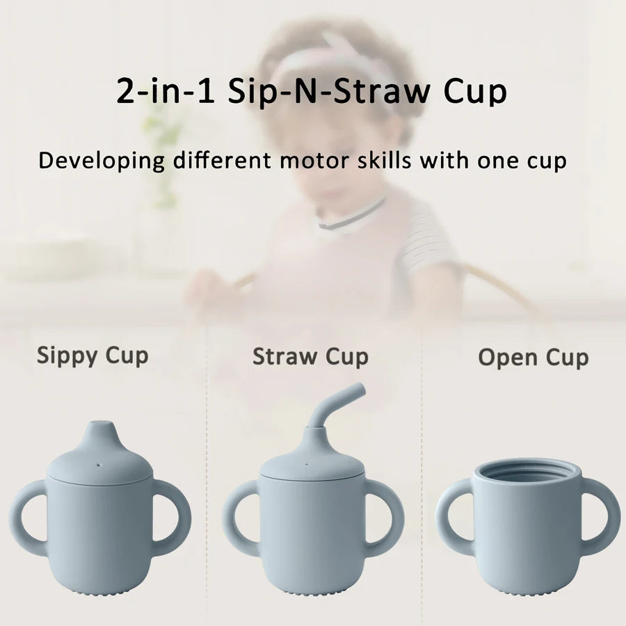 1PCS Two Lids Baby Silicone Straw Cup BPA Free