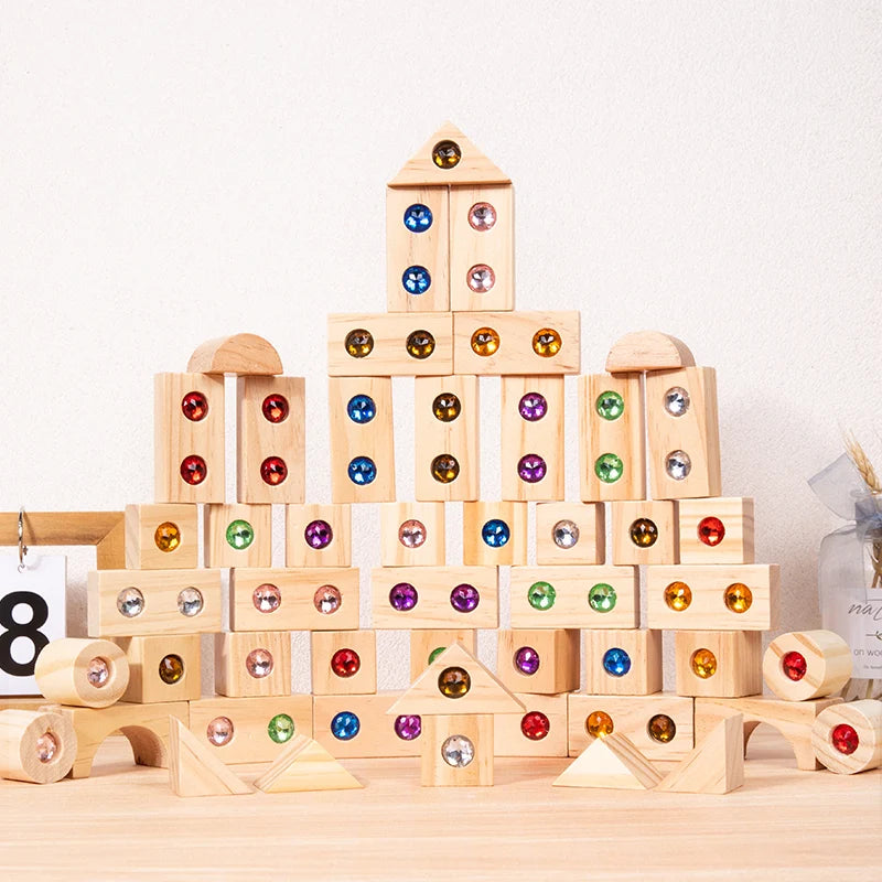 Wooden Rainbow Gem Stacking Blocks