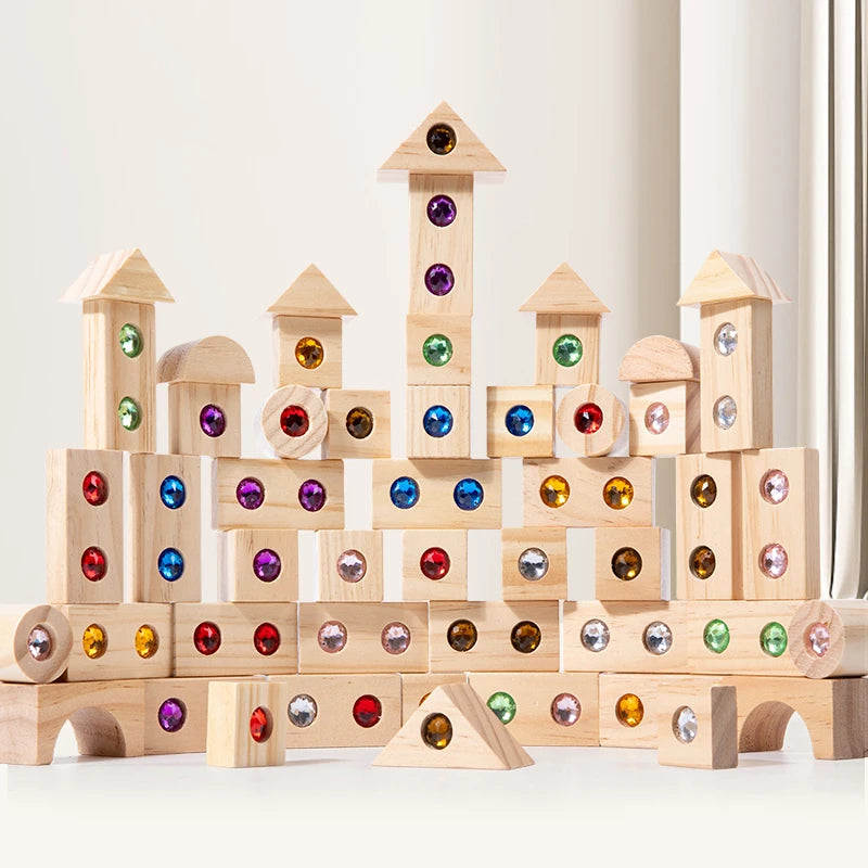 Wooden Rainbow Gem Stacking Blocks