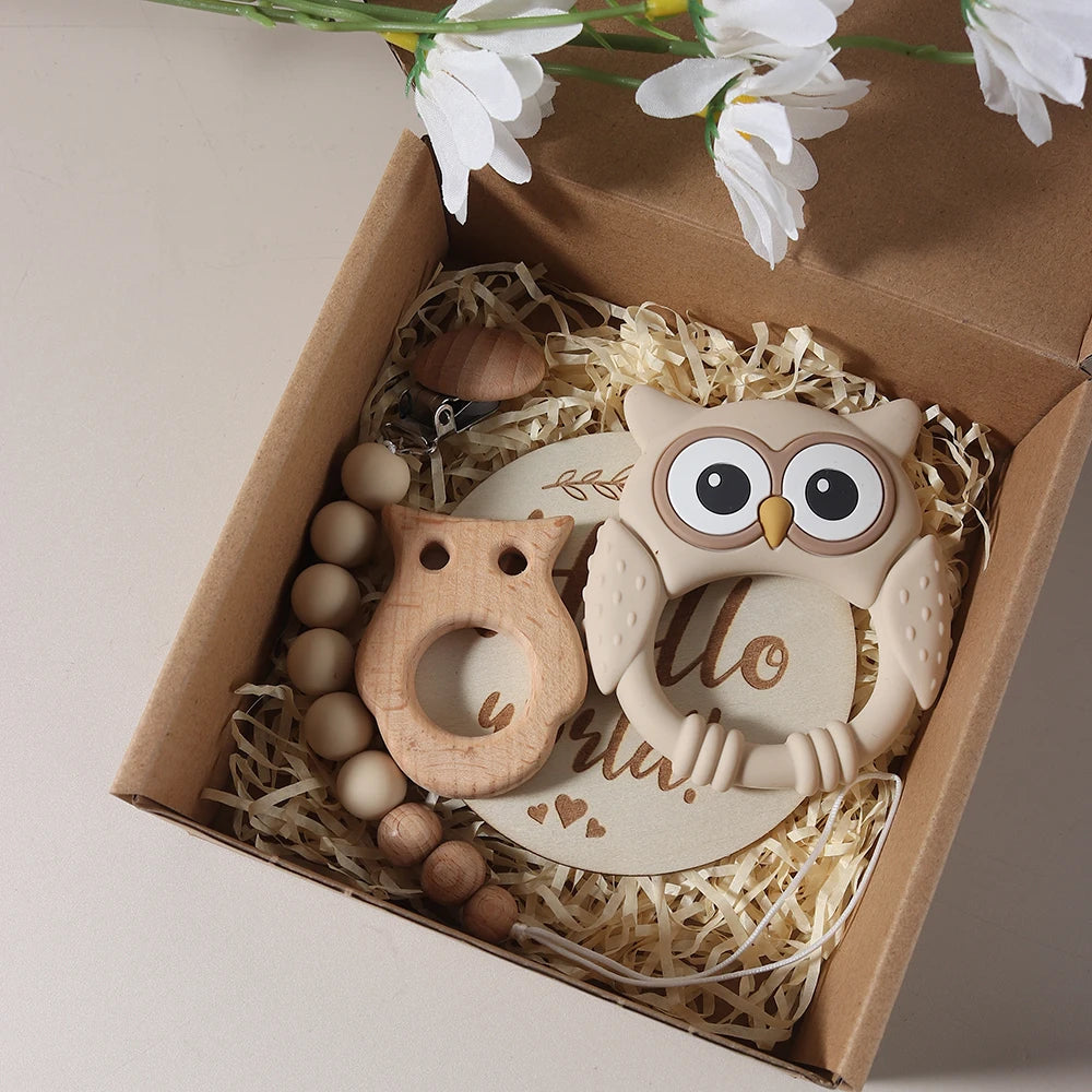 wooden owl shape teether charm