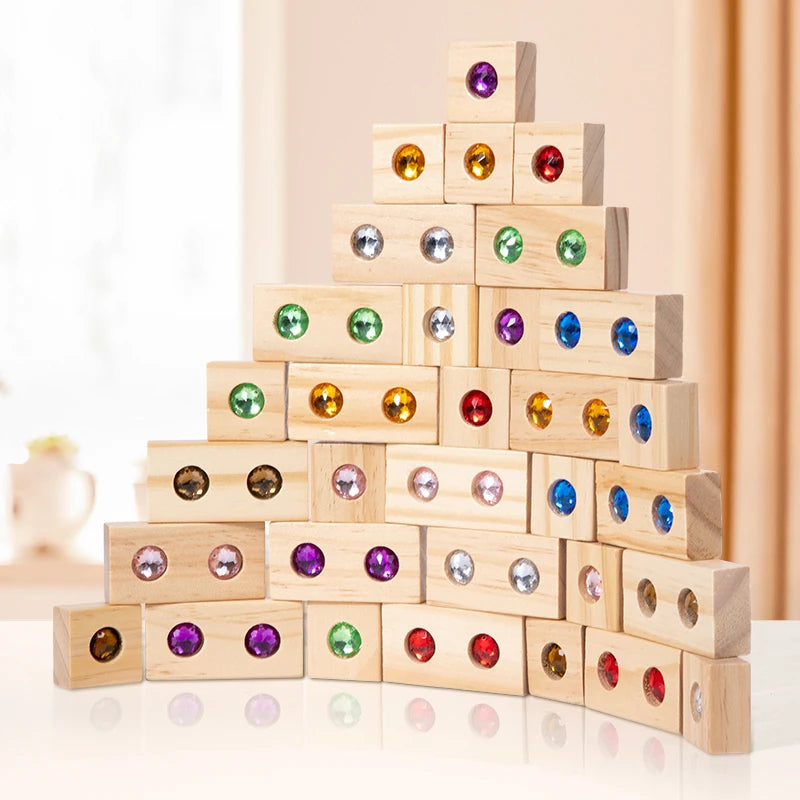 Wooden Rainbow Gem Stacking Blocks