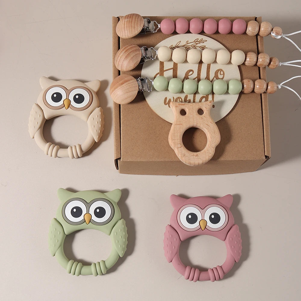 wooden owl shape teether charm
