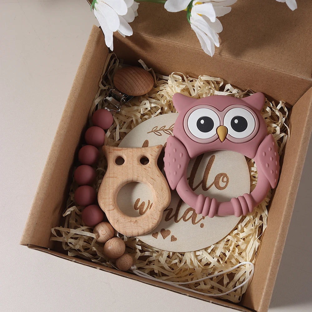 wooden owl shape teether charm