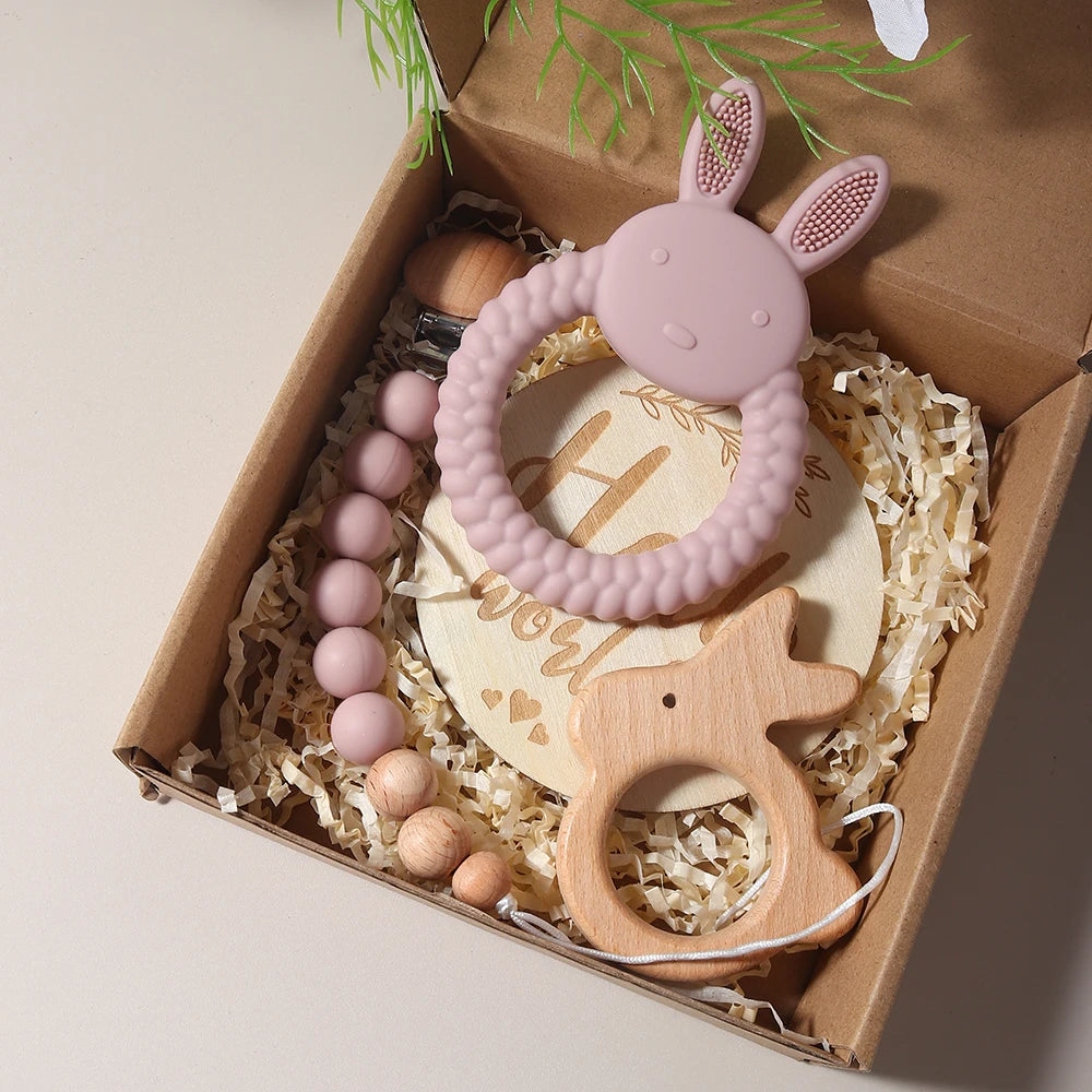 gift set silicone bunny teether