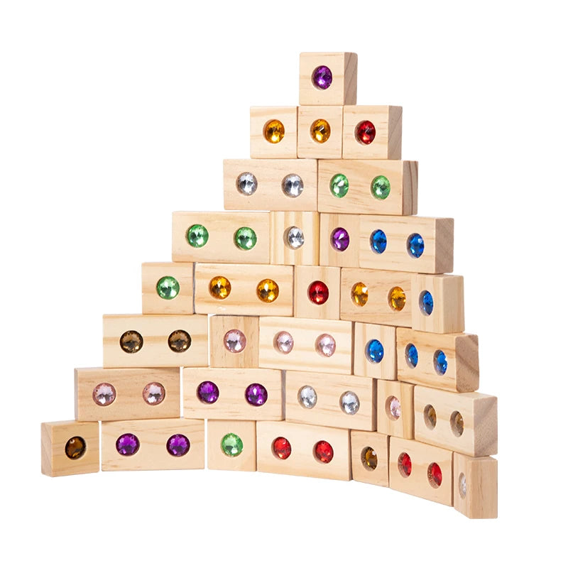Wooden Rainbow Gem Stacking Blocks