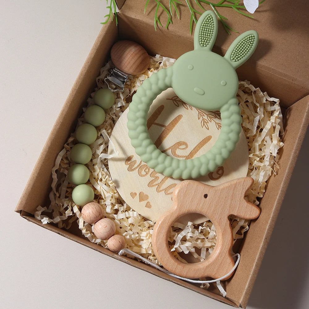 gift set silicone bunny teether