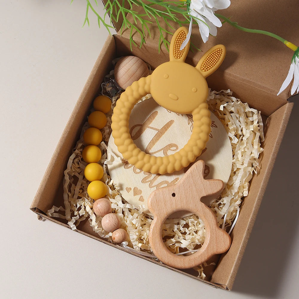 gift set silicone bunny teether