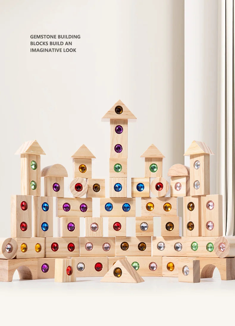 Wooden Rainbow Gem Stacking Blocks