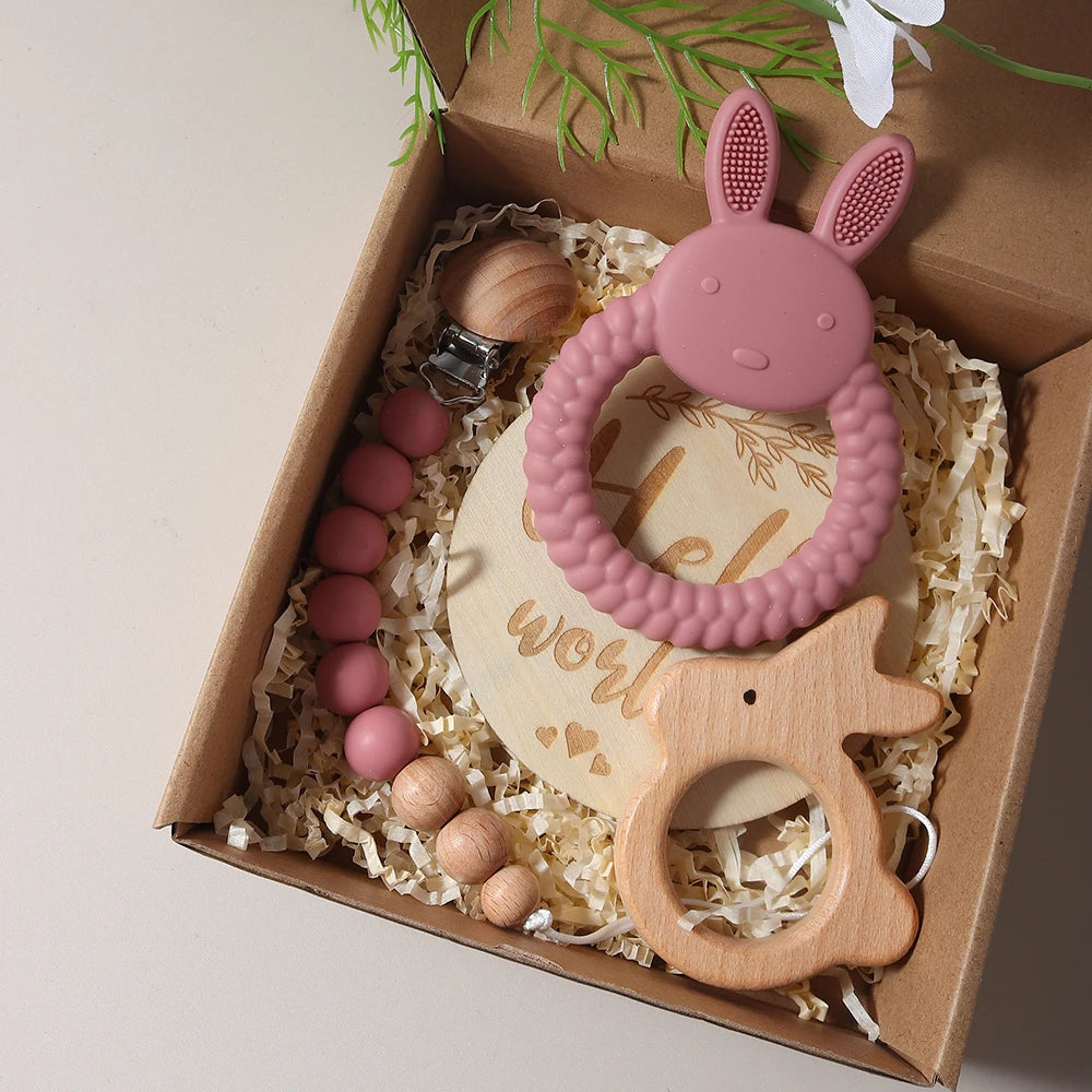 gift set silicone bunny teether
