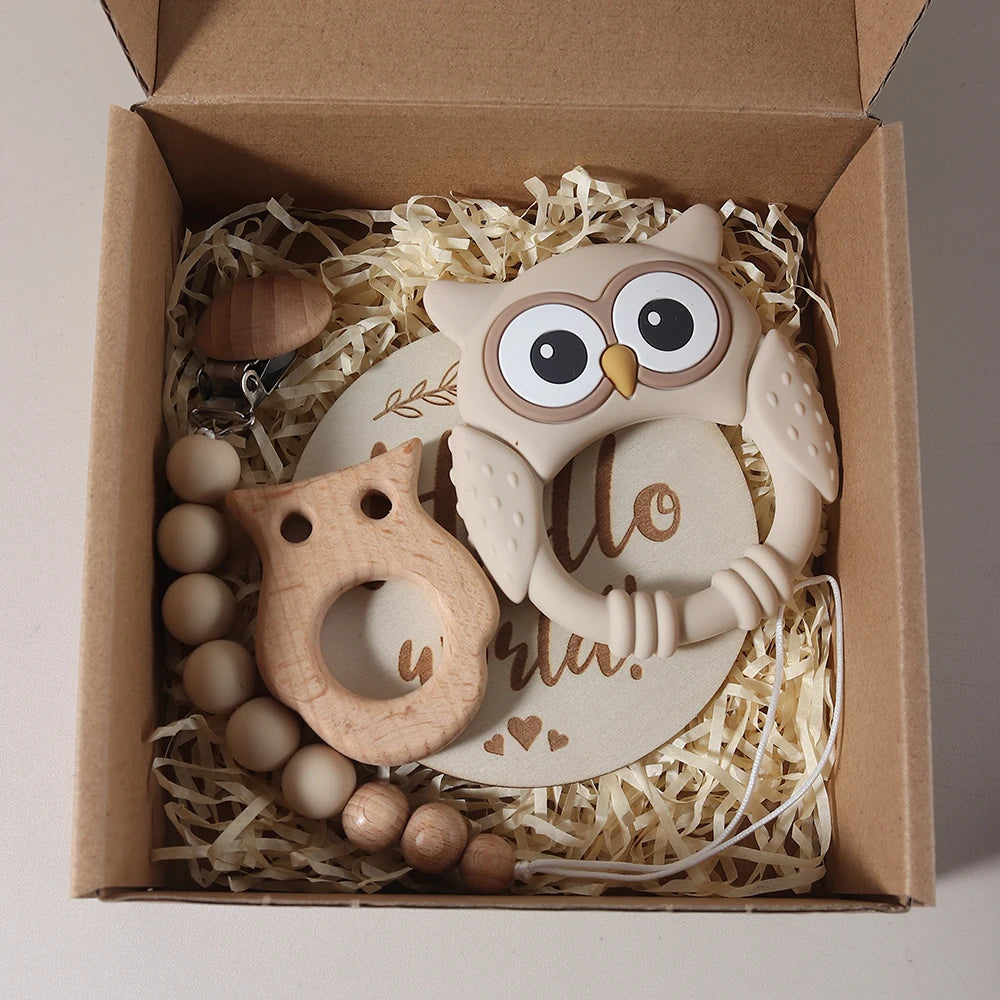 wooden owl shape teether charm