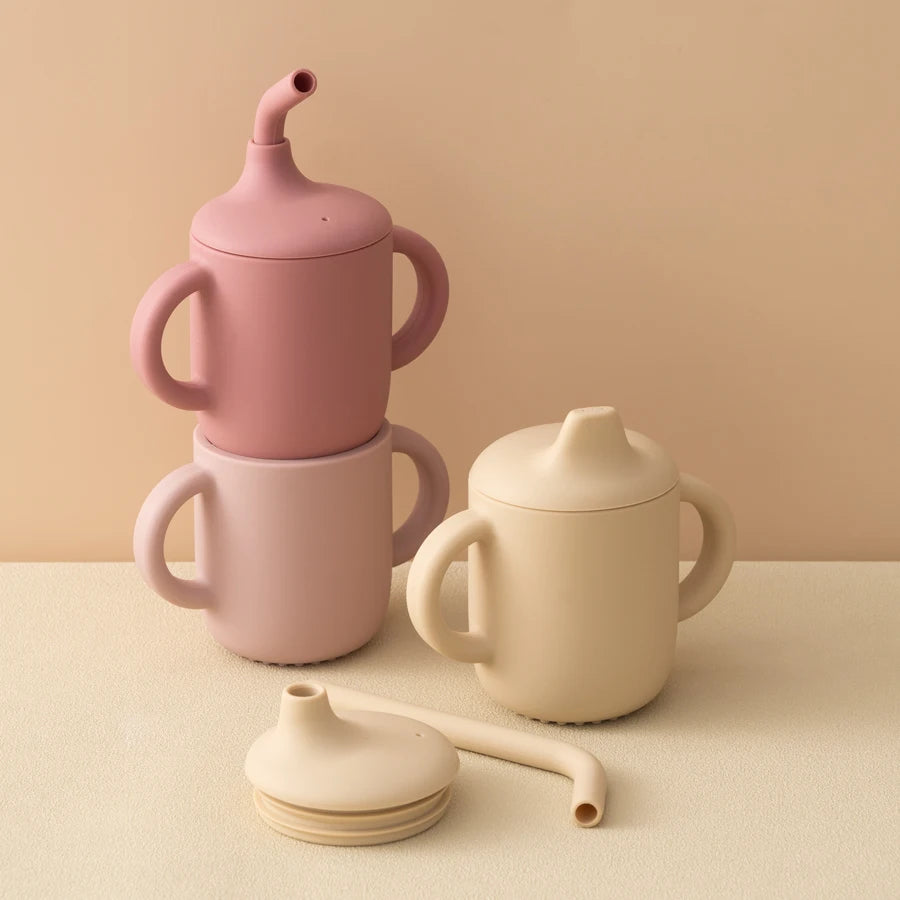 1PCS Two Lids Baby Silicone Straw Cup BPA Free